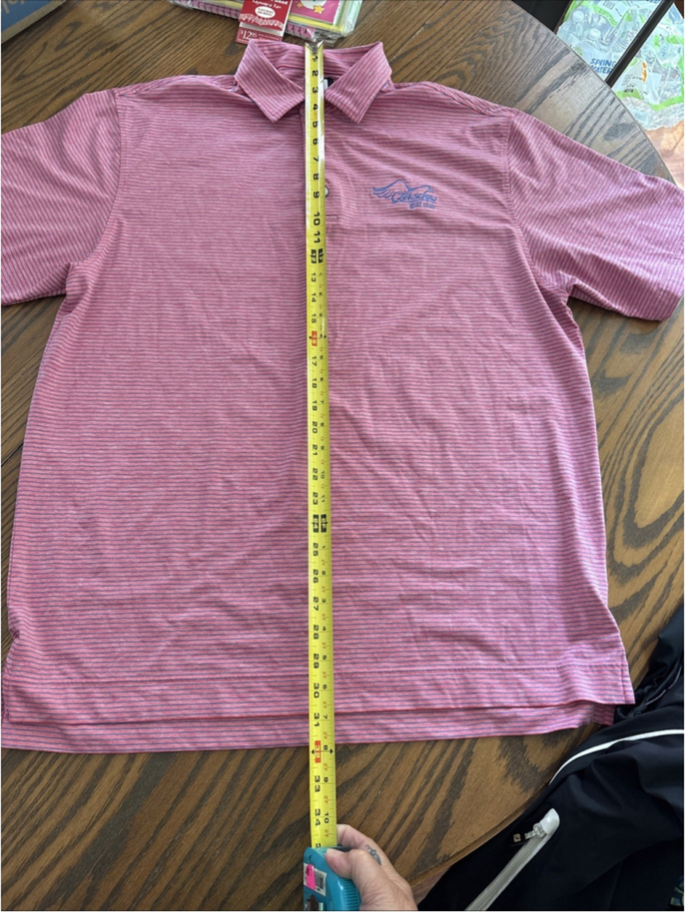 old corkscrew golf footjoy men’s polo pink/blue stripe L - Picture 6 of 8